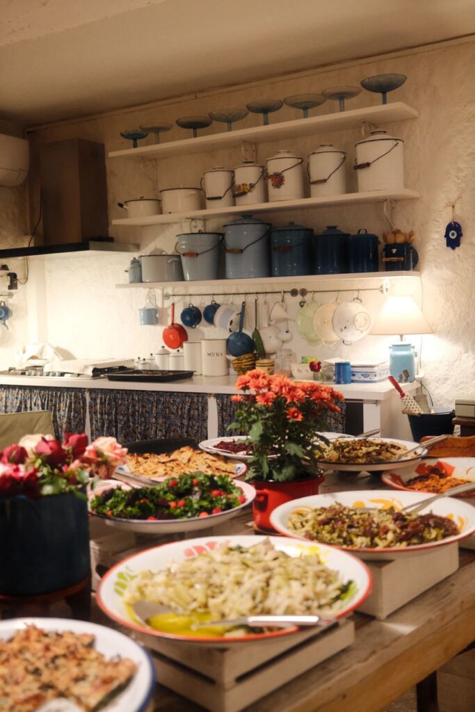 cozy kitchen with homemade dishes on display