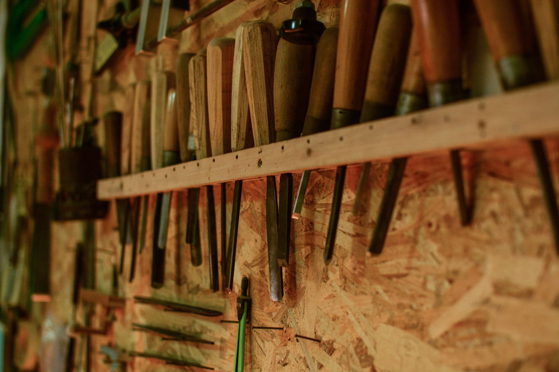 a variety of chisels for carving wood